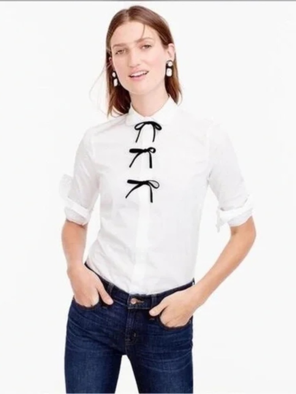 J.Crew Poplin Button Down shirt with black bows, size 6, NWT